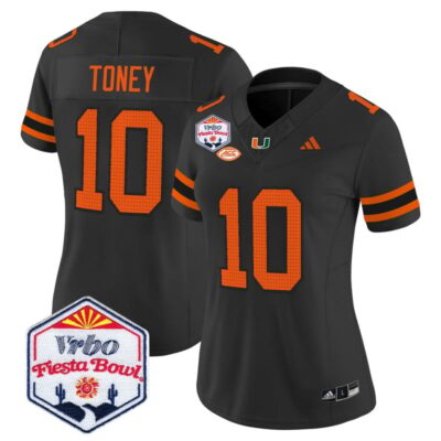 Women's Miami Hurricanes 2026 The Fiesta Bowl Vapor Limited Stitched Jersey - Black / Malachi Toney