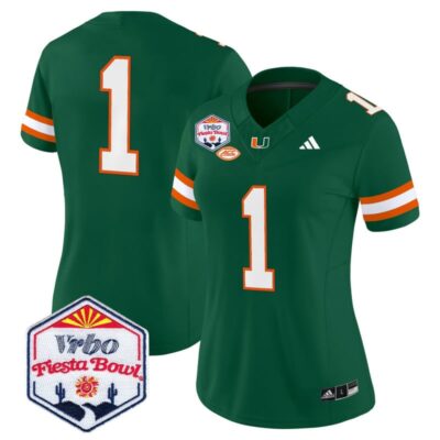 Women's Miami Hurricanes 2026 The Fiesta Bowl Vapor Limited Stitched Jersey - Green / #1 Team