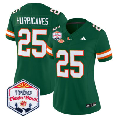 Women's Miami Hurricanes 2026 The Fiesta Bowl Vapor Limited Stitched Jersey - Green / #25 Hurricanes