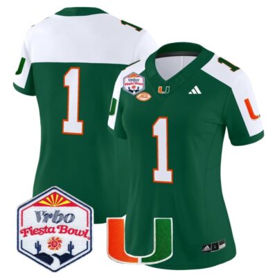 Women's Miami Hurricanes 2026 The Fiesta Bowl Vapor Limited Stitched Jersey - Green Alternate / #1 Team
