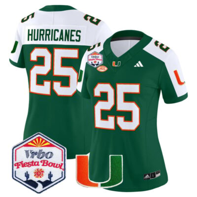 Women's Miami Hurricanes 2026 The Fiesta Bowl Vapor Limited Stitched Jersey - Green Alternate / #25 Hurricanes
