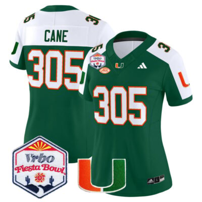 Women's Miami Hurricanes 2026 The Fiesta Bowl Vapor Limited Stitched Jersey - Green Alternate / Cane 305