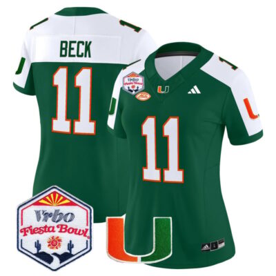 Women's Miami Hurricanes 2026 The Fiesta Bowl Vapor Limited Stitched Jersey - Green Alternate / Carson Beck