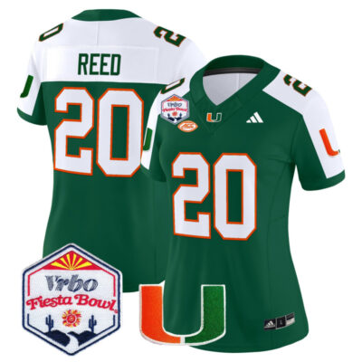 Women's Miami Hurricanes 2026 The Fiesta Bowl Vapor Limited Stitched Jersey - Green Alternate / Ed Reed