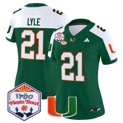 Women's Miami Hurricanes 2026 The Fiesta Bowl Vapor Limited Stitched Jersey - Green Alternate / Jordan Lyle