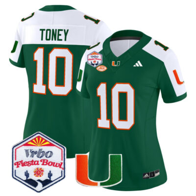 Women's Miami Hurricanes 2026 The Fiesta Bowl Vapor Limited Stitched Jersey - Green Alternate / Malachi Toney
