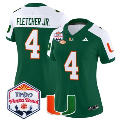 Women's Miami Hurricanes 2026 The Fiesta Bowl Vapor Limited Stitched Jersey - Green Alternate / Mark Fletcher Jr.