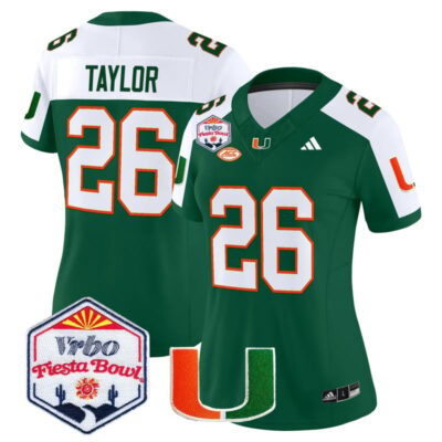 Women's Miami Hurricanes 2026 The Fiesta Bowl Vapor Limited Stitched Jersey - Green Alternate / Sean Taylor