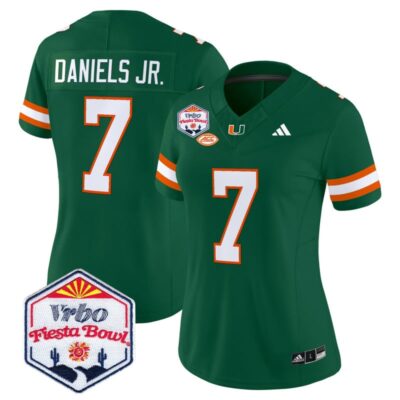 Women's Miami Hurricanes 2026 The Fiesta Bowl Vapor Limited Stitched Jersey - Green / CJ Daniels