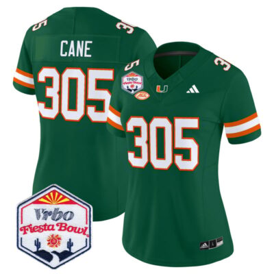 Women's Miami Hurricanes 2026 The Fiesta Bowl Vapor Limited Stitched Jersey - Green / Cane 305