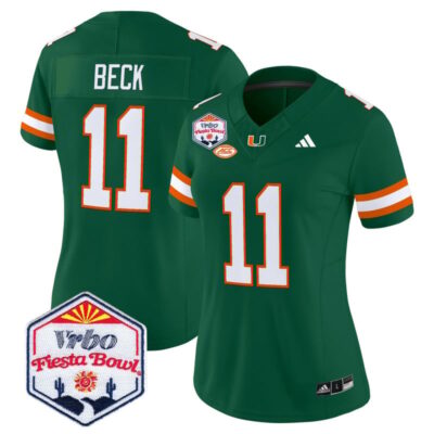 Women's Miami Hurricanes 2026 The Fiesta Bowl Vapor Limited Stitched Jersey - Green / Carson Beck