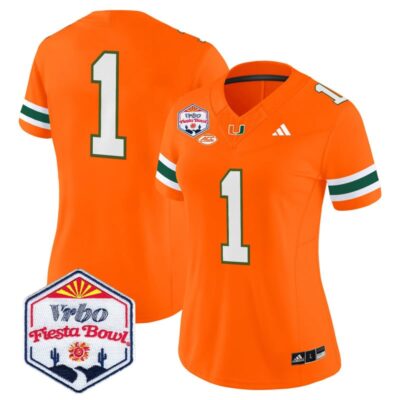 Women's Miami Hurricanes 2026 The Fiesta Bowl Vapor Limited Stitched Jersey - Orange / #1 Team