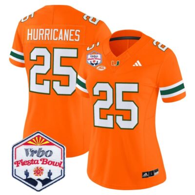 Women's Miami Hurricanes 2026 The Fiesta Bowl Vapor Limited Stitched Jersey - Orange / #25 Hurricanes