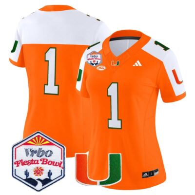 Women's Miami Hurricanes 2026 The Fiesta Bowl Vapor Limited Stitched Jersey - Orange Alternate / #1 Team