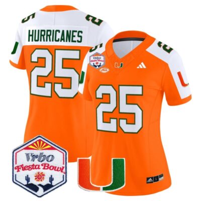 Women's Miami Hurricanes 2026 The Fiesta Bowl Vapor Limited Stitched Jersey - Orange Alternate / #25 Hurricanes