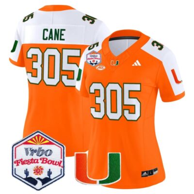 Women's Miami Hurricanes 2026 The Fiesta Bowl Vapor Limited Stitched Jersey - Orange Alternate / Cane 305