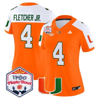 Women's Miami Hurricanes 2026 The Fiesta Bowl Vapor Limited Stitched Jersey - Orange Alternate / Mark Fletcher Jr.