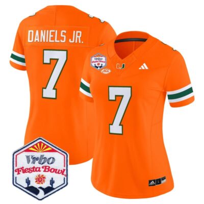 Women's Miami Hurricanes 2026 The Fiesta Bowl Vapor Limited Stitched Jersey - Orange / CJ Daniels