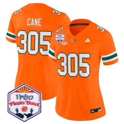Women's Miami Hurricanes 2026 The Fiesta Bowl Vapor Limited Stitched Jersey - Orange / Cane 305