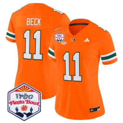 Women's Miami Hurricanes 2026 The Fiesta Bowl Vapor Limited Stitched Jersey - Orange / Carson Beck