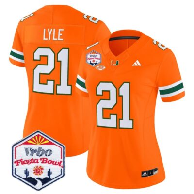 Women's Miami Hurricanes 2026 The Fiesta Bowl Vapor Limited Stitched Jersey - Orange / Jordan Lyle