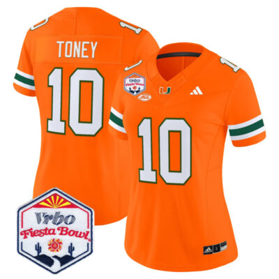 Women's Miami Hurricanes 2026 The Fiesta Bowl Vapor Limited Stitched Jersey - Orange / Malachi Toney