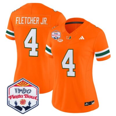 Women's Miami Hurricanes 2026 The Fiesta Bowl Vapor Limited Stitched Jersey - Orange / Mark Fletcher Jr.