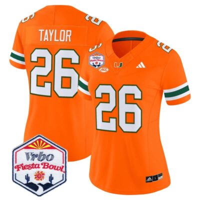 Women's Miami Hurricanes 2026 The Fiesta Bowl Vapor Limited Stitched Jersey - Orange / Sean Taylor
