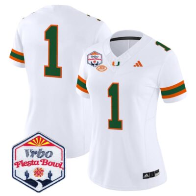 Women's Miami Hurricanes 2026 The Fiesta Bowl Vapor Limited Stitched Jersey - White / #1 Team