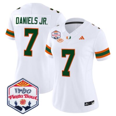 Women's Miami Hurricanes 2026 The Fiesta Bowl Vapor Limited Stitched Jersey - White / CJ Daniels