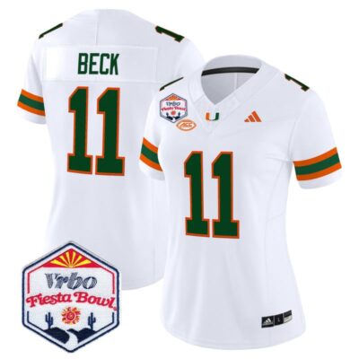 Women's Miami Hurricanes 2026 The Fiesta Bowl Vapor Limited Stitched Jersey - White / Carson Beck
