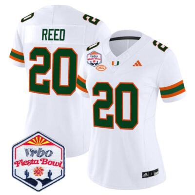 Women's Miami Hurricanes 2026 The Fiesta Bowl Vapor Limited Stitched Jersey - White / Ed Reed