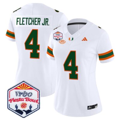 Women's Miami Hurricanes 2026 The Fiesta Bowl Vapor Limited Stitched Jersey - White / Mark Fletcher Jr.