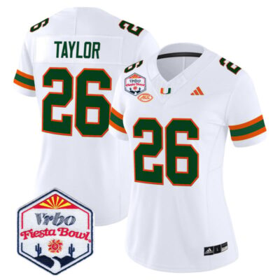 Women's Miami Hurricanes 2026 The Fiesta Bowl Vapor Limited Stitched Jersey - White / Sean Taylor