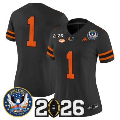 Women's Miami Hurricanes "United States 250th Anniversary & 2026 CFP Final Patch" Vapor Limited Jersey - Black / #1 Team
