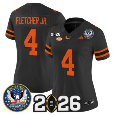 Women's Miami Hurricanes "United States 250th Anniversary & 2026 CFP Final Patch" Vapor Limited Jersey - Black / Mark Fletcher Jr.