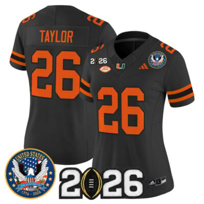 Women's Miami Hurricanes "United States 250th Anniversary & 2026 CFP Final Patch" Vapor Limited Jersey - Black / Sean Taylor