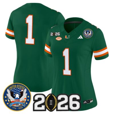 Women's Miami Hurricanes "United States 250th Anniversary & 2026 CFP Final Patch" Vapor Limited Jersey - Green / #1 Team