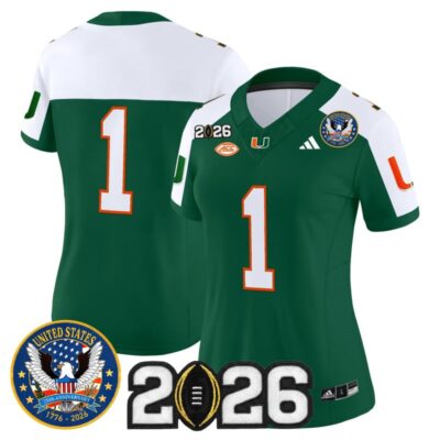 Women's Miami Hurricanes "United States 250th Anniversary & 2026 CFP Final Patch" Vapor Limited Jersey - Green Alternate / #1 Team