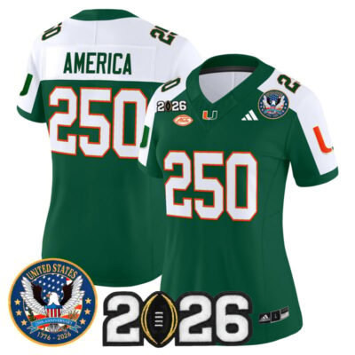 Women's Miami Hurricanes "United States 250th Anniversary & 2026 CFP Final Patch" Vapor Limited Jersey - Green Alternate / #250 America