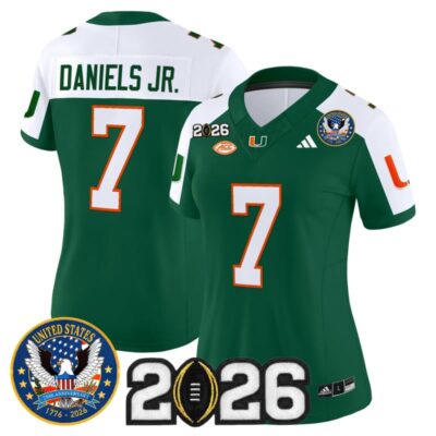 Women's Miami Hurricanes "United States 250th Anniversary & 2026 CFP Final Patch" Vapor Limited Jersey - Green Alternate / CJ Daniels