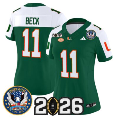Women's Miami Hurricanes "United States 250th Anniversary & 2026 CFP Final Patch" Vapor Limited Jersey - Green Alternate / Carson Beck