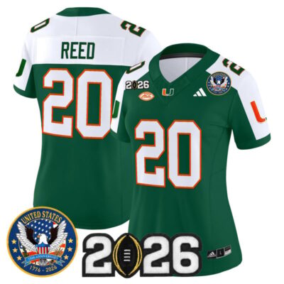 Women's Miami Hurricanes "United States 250th Anniversary & 2026 CFP Final Patch" Vapor Limited Jersey - Green Alternate / Ed Reed