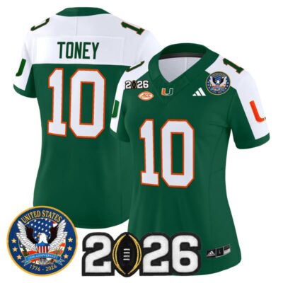Women's Miami Hurricanes "United States 250th Anniversary & 2026 CFP Final Patch" Vapor Limited Jersey - Green Alternate / Malachi Toney