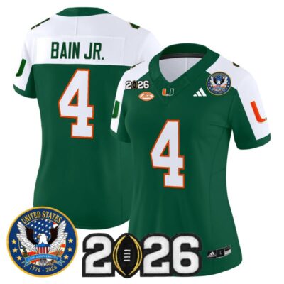 Women's Miami Hurricanes "United States 250th Anniversary & 2026 CFP Final Patch" Vapor Limited Jersey - Green Alternate / Rueben Bain Jr.