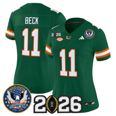 Women's Miami Hurricanes "United States 250th Anniversary & 2026 CFP Final Patch" Vapor Limited Jersey - Green / Carson Beck