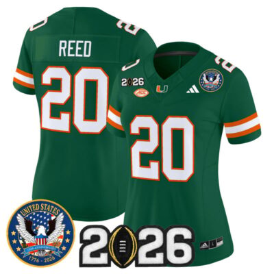 Women's Miami Hurricanes "United States 250th Anniversary & 2026 CFP Final Patch" Vapor Limited Jersey - Green / Ed Reed