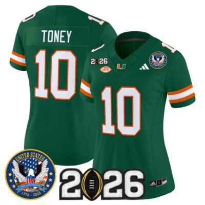 Women's Miami Hurricanes "United States 250th Anniversary & 2026 CFP Final Patch" Vapor Limited Jersey - Green / Malachi Toney