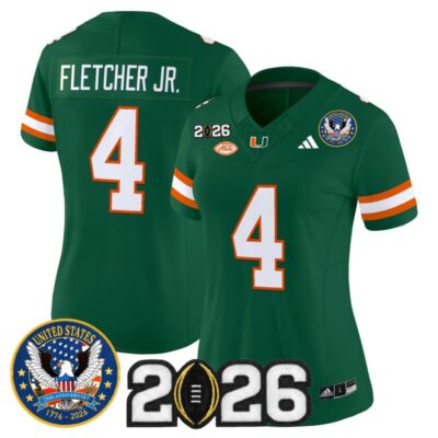 Women's Miami Hurricanes "United States 250th Anniversary & 2026 CFP Final Patch" Vapor Limited Jersey - Green / Mark Fletcher Jr.