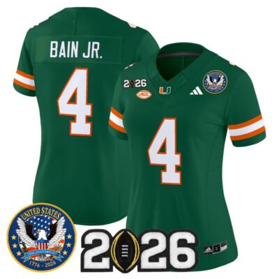 Women's Miami Hurricanes "United States 250th Anniversary & 2026 CFP Final Patch" Vapor Limited Jersey - Green / Rueben Bain Jr.